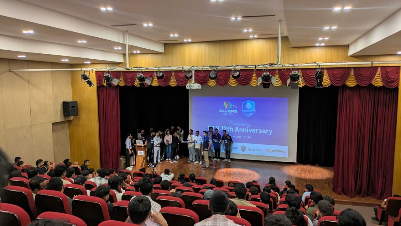 On stage at Pentester Nepal 12th Anniversary, 2025